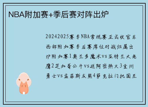 NBA附加赛+季后赛对阵出炉